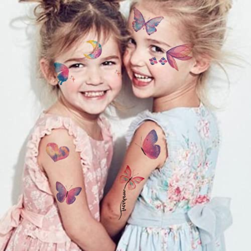 Glitter Butterfly Tattoos for Girls Women - 12 Sheets Glitter Butterfly Face Temporary Tattoos for Girls Party Favors Festival Makeup