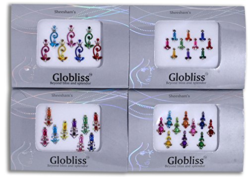 Crystal Indian Bindis 4 Pack - Colorful Face Gems Sticker