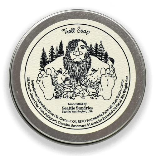 Seattle Sundries Troll Soap Natural Skin Care Bar, Birthday Idea - 1 (4oz) All Natural Bar Soap with a Woodsy Scent, in a Charming Gift Tin, Handmade