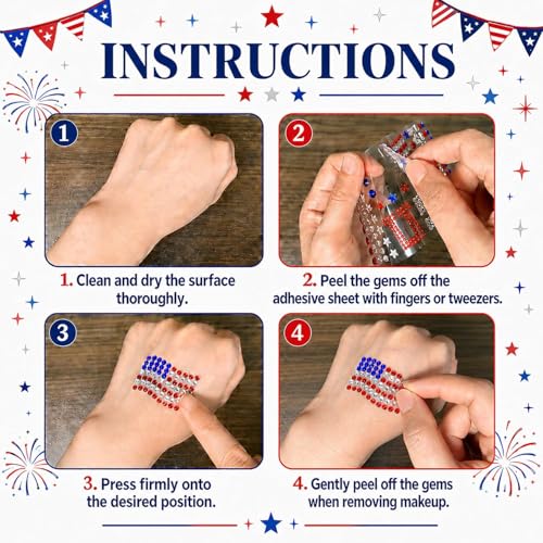 4th of July Face Gems & Glitter Freckles Tattoo Set (6+1)