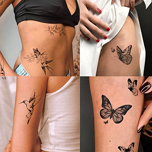 Tazimi Black Butterfly Temporary Tattoos for Women (6 Sheets)