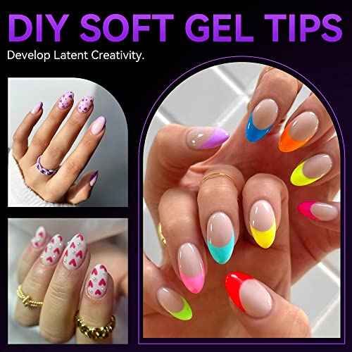 Gelike EC Nail Tips Almond for Salon: Almond Short Soft Gel Nail Tips for Manicure 240 Pcs 18 Sizes