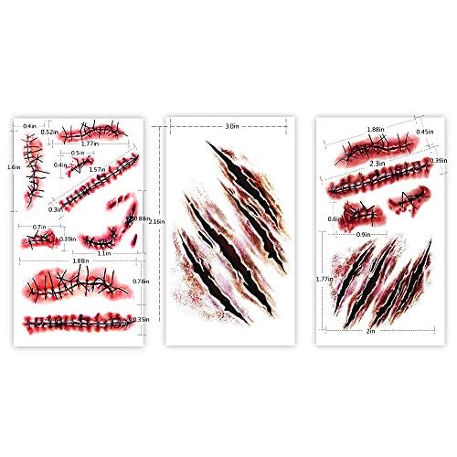 9pcs Halloween zombie makeup Fake Bloody Wound Stitch Scar Waterproof Temporary Tattoo Sticker Halloween Masquerade Prank Makeup Props