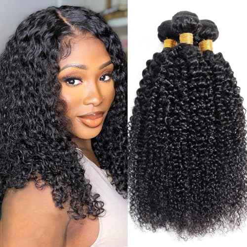 Curly Bundles Human Hair Kinky Curly Human Hair Bundles 100% Unprocessed Brazilian Virgin Hair Quick Weave Extensions for Women Natural Black 8 10 12 Inch