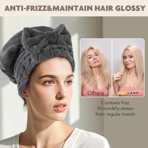 SUNLAND Microfiber Hair Drying Cap with Bow 2 Pack