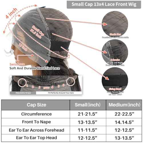 ALHER Small Cap Lace Front Wigs Human Hair Pre Plucked Body Wave, 13X4 HD Transparent Frontal Wigs 150 Density for Women,Small Cap Size 21-21.5 Natural Black Wavy Wig for Women 22 Inch