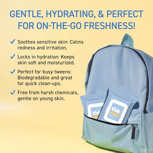 TBH Kids Gentle Face Wipes ? Daily Cleansing & Hydrating Wipes for Preteens & Teens ? Soothing Chamomile & Calendula ? Sulfate & Paraben-Free ? 30 Count