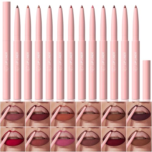 12-Piece Retractable Lip Liner Set, Waterproof & Long-Lasting