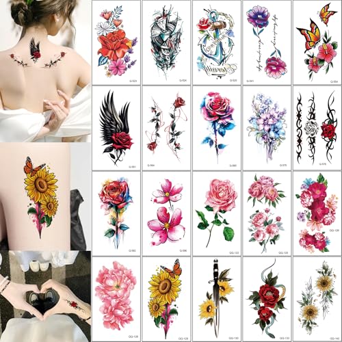 24 Sheets Watercolor Flower Temporary Tattoos for Kids