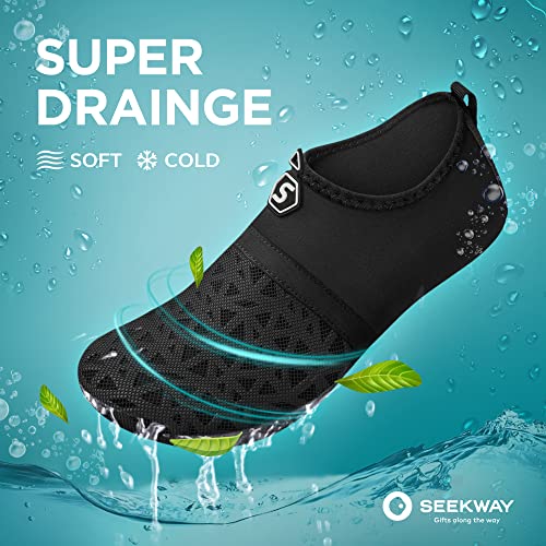 SEEKWAY Water Shoes Barefoot Aqua Socks Quick-Dry Non Slip Shoes for Beach Swim Pool River Boating Surf Women Men Dot Black SK002(U)