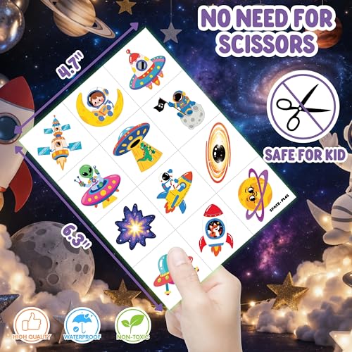 Space Party Favors Set 72 PC - LED Finger Lights & Tattoos