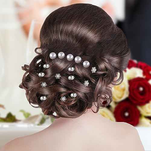 48 Pack 5 Styles Wedding Bridal Hair Pins Hair Accessories Gift, Prom Pearl Rhinestone Hair Pins Crystal Flower Hair Clips Hair Jewelry for Brides Women