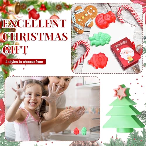 Demissle 4 Pcs Handmade Soaps Bath Gift Set Candy Soaps Holiday Mini Scented Soap Bath Soaps with Plus Christmas Gift Box for Kids Women Valentine¡®s Day Guest Bathroom(Tree)