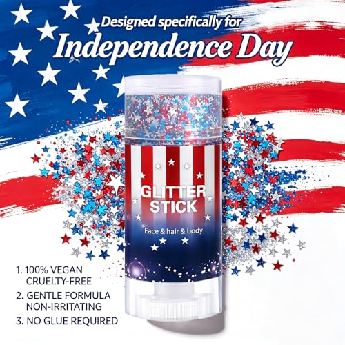 Patriotic Red White Blue Glitter Stick for Body & Face