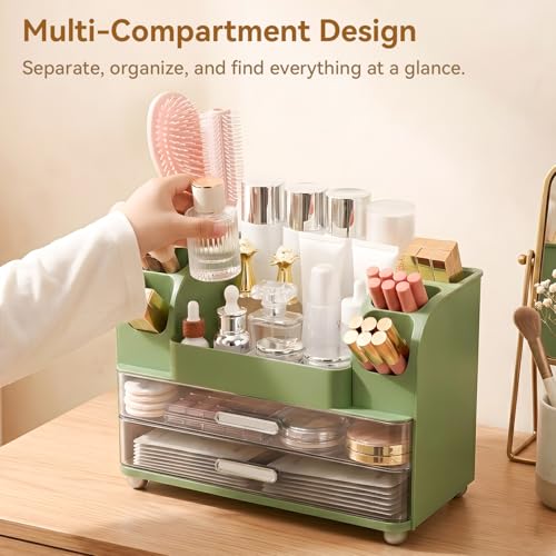 Makeup Organizer with 2 Drawers and 6 Brush Holders