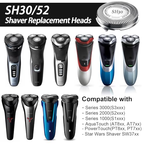 SH30 Shaving Heads for Philips Norelcos Series 1000, 2000, 3000 and 5000X Razors, Shaver Replacement Blades with High Performance - Shave Wet and Dry, 6Packs.
