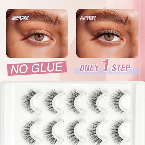 Self Adhesive Lashes False Eyelashes Natural Pre-glued Easy Lashes for Beginners No Glue Needed Press on Eyelashes Waterproof Wispy Strip Lashes by MERETON(6D28 12mm £©