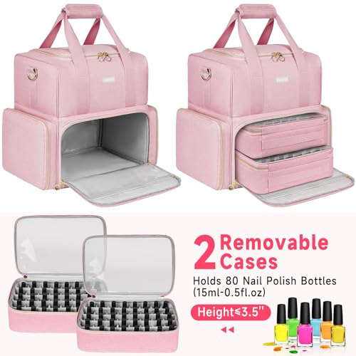 LEFOR·Z Nail Polish Organizer for 80 Bottles & Nail Lamp, Pink