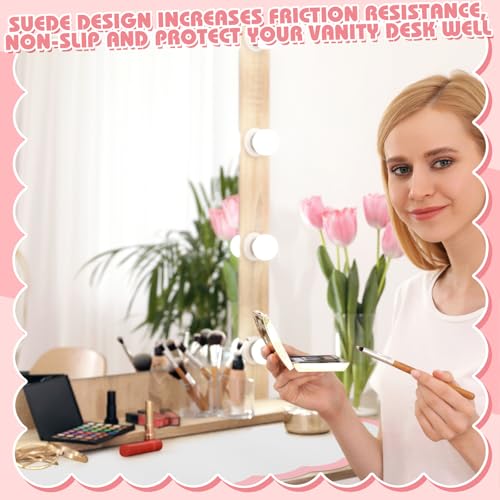 Makeup Mat for Vanity Scalloped Makeup Mat Dual-sided Dressing Table Pad Waterproof Mouse Pads for Dressing Desk Desktop Table(Pink Edge)