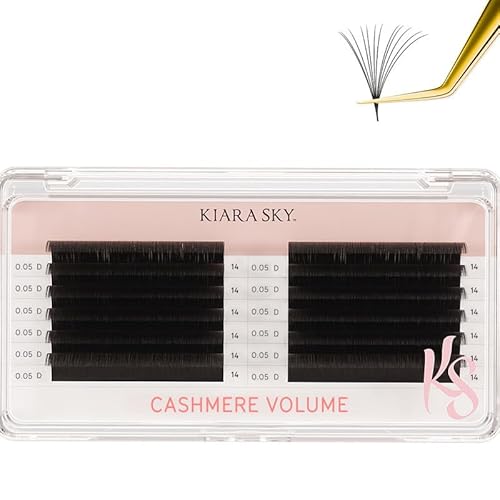 KIARA SKY LASH Cashmere Volume Lash Extensions | Premium Cashmere Lash Extensions | Soft Semi-matte natural finish | For Professional Eyelash Extensions Use Only | Black, (D-0.05-14MM)