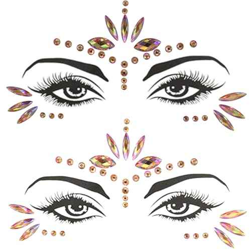 Mermaid Face Gems Stick Jewels for Women Cosplay Mermaid Halloween Club Eye Face Gems Stickers on Rave Party Gift for Kids Eye Face Jewels Temporary Tattoos Festival (Gold)