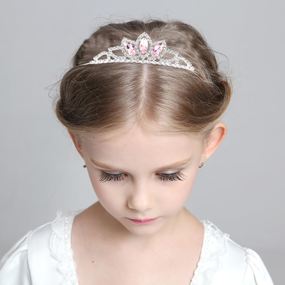 TOBATOBA Crystal Tiara Crown Princess Pink Tiara for Women Girls Mini Small Tiara Pageant Crown Wedding Tiara Birthday Prom Cosplay Halloween Costumes Women Hair Accessories