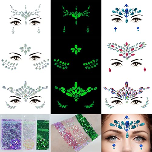 Face Gems Rhinestone Stickers Kit, 9 Sets Glitter & Body Jewels