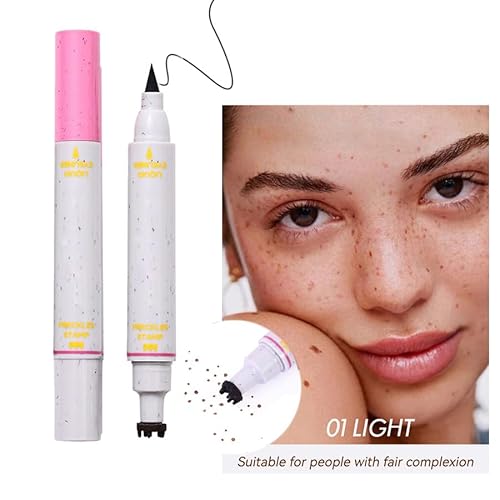Faux Freckle Stamp with Eyeliner,Dual Ended Fake Freckle & Black Liquid Eyeliner 2 in 1,Long Lasting Quick Dry Fake Freckles Pen For Natural Lifelike Freckles Makeup (#1)
