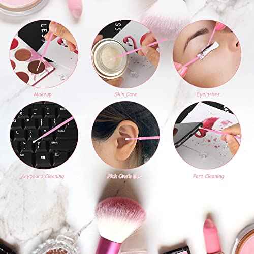 G2PLUS Micro Swabs - 100pcs Cotton Swabs for Makeup, Pink Disposable Applicators Brush for Nails, Eyeliner and Lash Tech Supplies