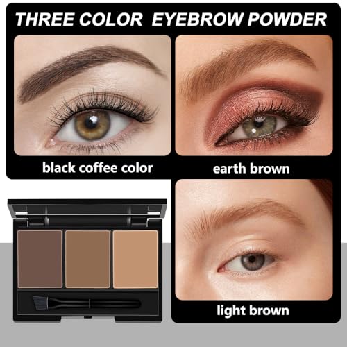 Eyebrow Powder Kit - 3 Shades Dark Brown with Brush