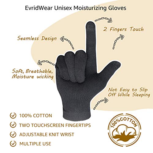 Evridwear Men's Touchscreen Cotton Moisturizing Gloves for Eczema - 6 Pairs