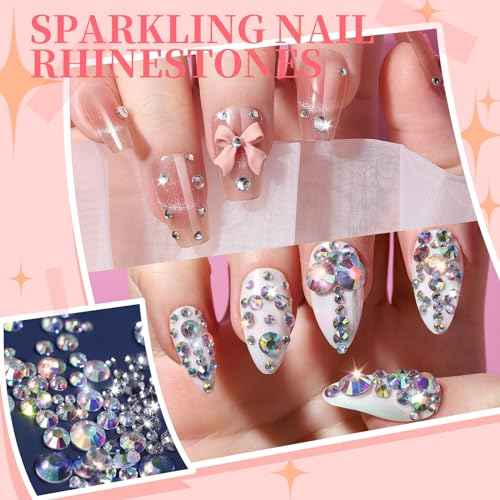 FANDAMEI Nail Charms and Gems, Charms for Nails Design, Nail Art Charms, Nail Design Kit, Rhinestones for Nails, Nail Gems, Bow Charms for Nails, 3D Flowers for Nails, Pearls for Nails