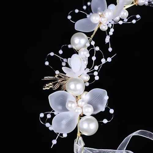2 Pcs Flower Girl Headpiece - Hair Accessories for Wedding Flower Girl Headband Flower Crown Floral Girls Tiara Rhinestone Pearl Headband Baby Toddler First Communion Prom (Blue, 13 inches)