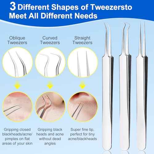 Pimple Popper Tool Kit,10 Pcs Professional Blackhead Remover Comedones Extractor for Easy Removal for Pimples,Blackheads,Zit Removing, Facial and Nose, Acne Removal Kit with Metal Box (Silver)