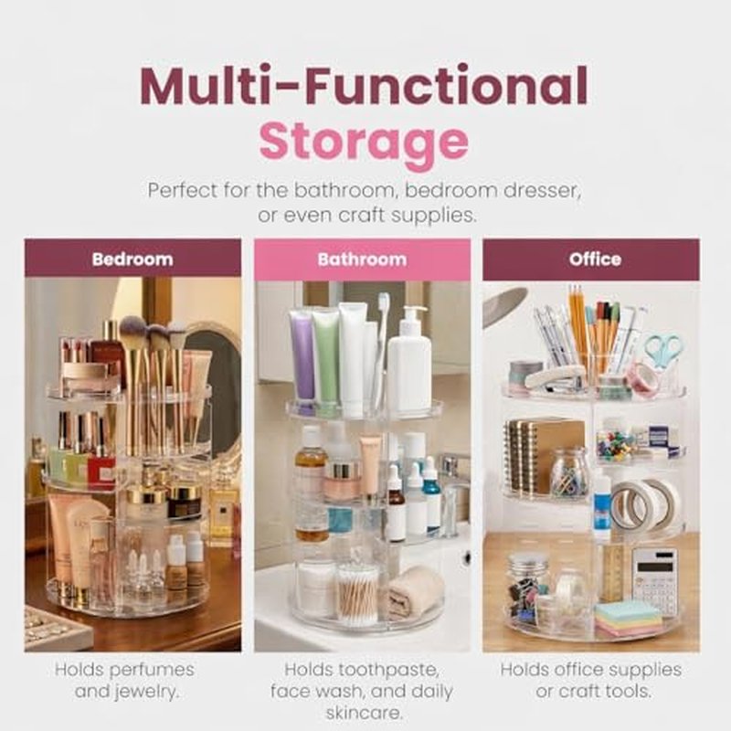 360 Rotating Makeup Organizer - Adjustable Shelf