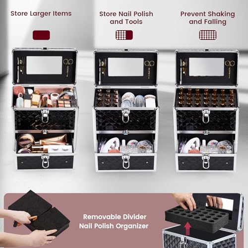 Frenessa Nail Polish Organizer Case with Mirror & Lock
