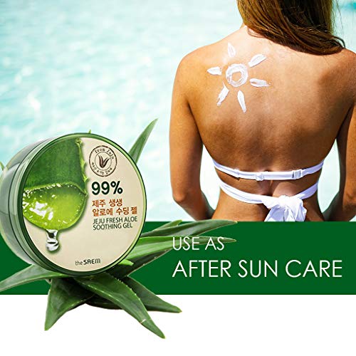 THESAEM Jeju Fresh Aloe Soothing Gel 10.1 fl. oz. - 99% Pure Aloe Vera Leaf Juice from Jeju Island - Multi-Purpose Moisturizing Gel for Face, Body & Hair - Cooling Relief for Irritation & Dry Skin