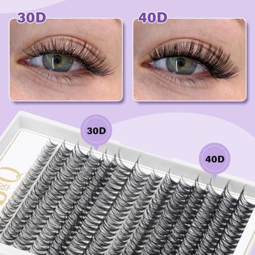 B&Qaugen Lash Clusters Kit 280PCS 30D+40D with Bond, Seal & Remover - Latex-Free, Clear Band