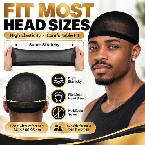 Ramede Stocking Wave Cap for Men Women Wig Caps - Black, 6