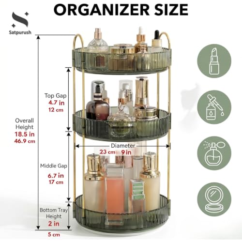 Satpurush 3-Tier Clear Green Rotating Makeup Organizer for Vanity & Bathroom