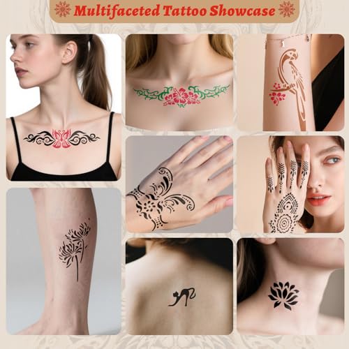 141 Pcs Temporary Tattoo Kit with Stencils & 6 Inks