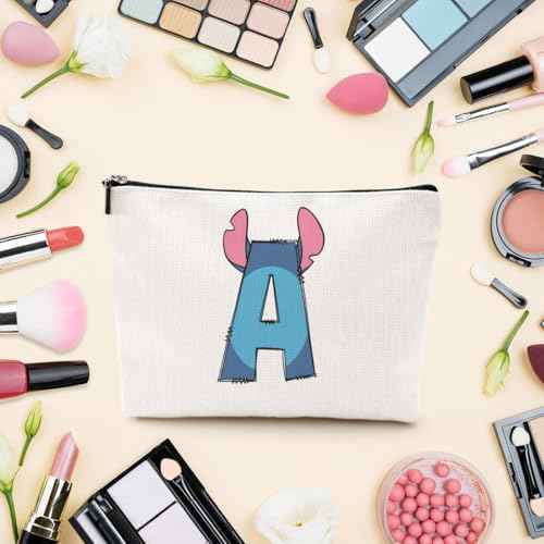 LONGXIN Cute Cartoon Gifts Initial Personalized Makeup Bag Monogrammed Cosmetic Bags Small Makeup Pouch Birthday Christmas Gifts for Women Girls (A)