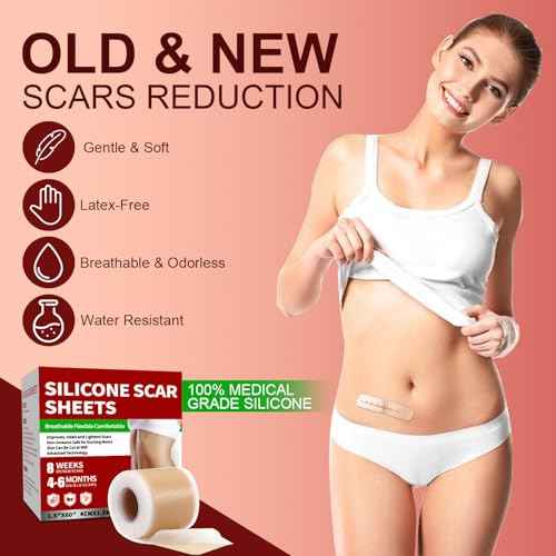 Silicone Scar Sheets (1.6¡±x 60¡± Roll-1.5M), Medical Grade Silicone Scar Tape Roll, Reusable Silicone Scar Strip, Professional Scar Removal Sheets for Surgery, C-Section, Burn, Keloid, Acne Etc