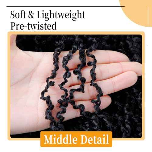 8 Inch Pre-Looped Yanky Twist Crochet Hair, 30 Strands/Pc, Mini Passion Twists, Senegalese Braiding Hair (Natural Black, 8 Pcs/Pack)