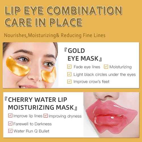 Eakroo 30 Pairs Lip Masks & Eye Masks, Crystal Collagen Eye Patches for Puffy Eyes, 24K Gold Gel Crystal Collagen Eye Pads, Effectively Nourishes the Lip Skin, Gifting Items, Hangover Kit