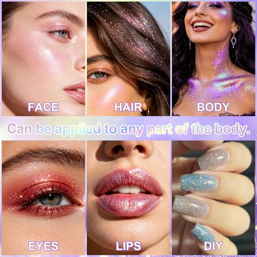2PCS Purple Roll-On Body & Face Glitter Gel for Face Hair and Body, Holographic Makeup