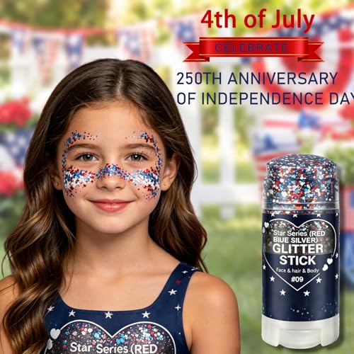 Patriotic Red White Blue Body Glitter Stick | 4th of July