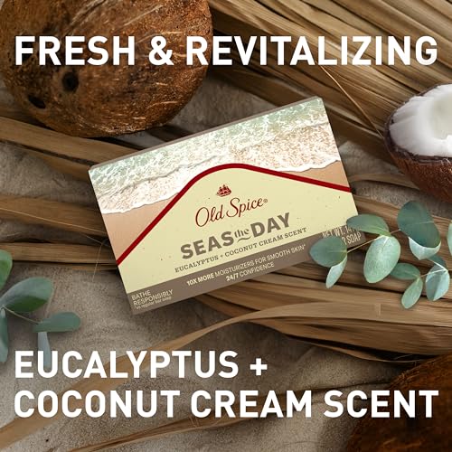 Old Spice Premium Bar Soap, Seas The Day Eucalyptus and Coconut Cream Scent, With Plant Based Cleansers, 5.0 oz (Pack of 6)