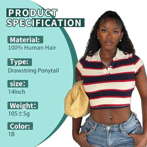 Ponytail Extension Human Hair Curly Ponytail Extension for Black Women Long Afro Puffs Hair Buns Drawstring Ponytail Human Hair (14 Inch #1B Natural Black)