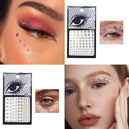 Silver Glitter Eyeshadow & 3Pcs Face Gems Stick on Set, Shimmer Cream Eye Shadow & Hair Jewels Face Rhinestones, Single Eyeshadow Palette & Body Gems Diamonds for Eye Makeup